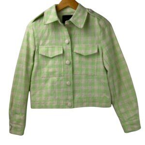Deluc Women's XS Green/White Checkered Jacket Buttoned Pockets